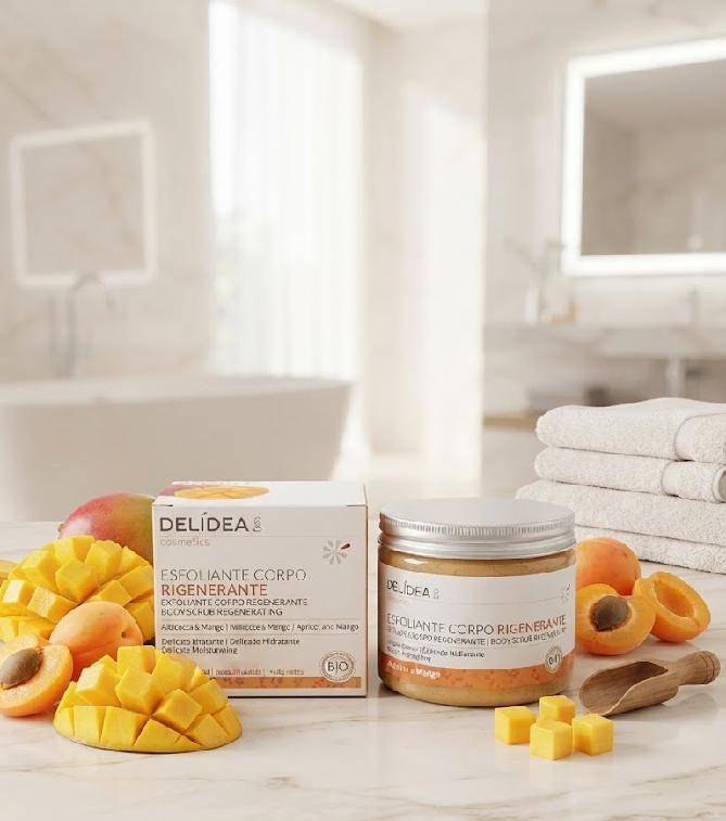 DELIDEA bio Bio delikátní hydratační tělový peeling Meruňka a Mango 200 ml