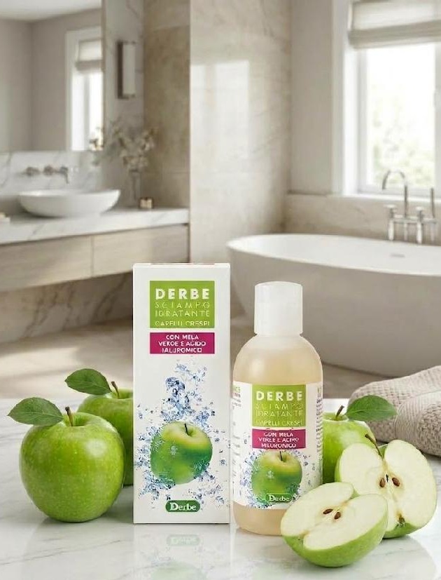 Derbe - Hydratační šampon proti krepatění se zeleným jablkem a kyselinou hyaluronovou 200 ml