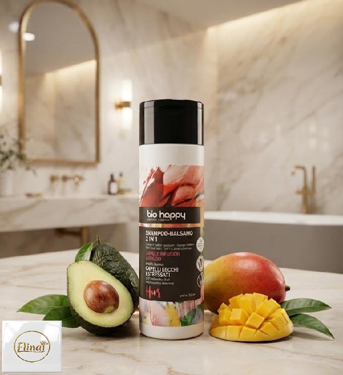 bio happy - Bio šampon-balzám 2 v 1 na suché a stresované vlasy s Mangem 200 ml