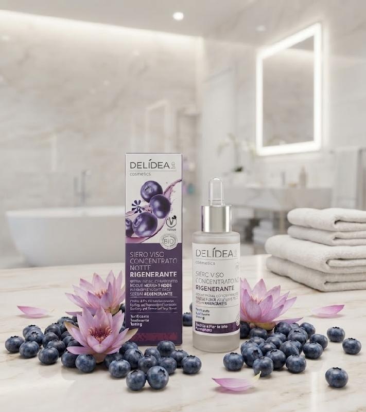 DELIDEA bio Borůvka a fermentovaný Lotosový květ - Bio noční koncentrované sérum na obličej 30 ml