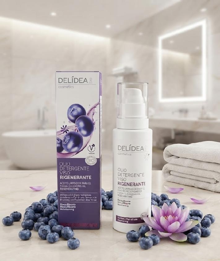 DELIDEA bio Borůvka a fermentovaný Lotosový květ - Bio čisticí regenerační olej na obličej 150 ml