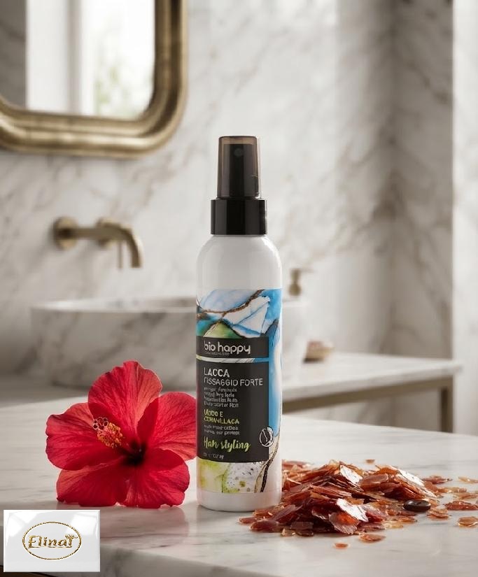 bio happy - Bio fixační lak na vlasy s ibiškem a šelakem 150 ml