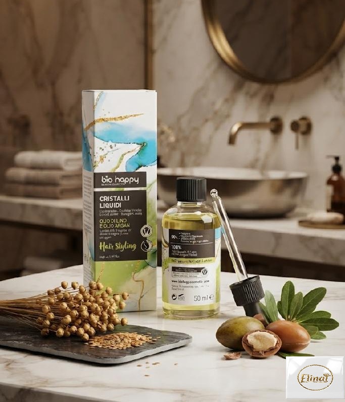 bio happy - Bio tekuté krystaly s lněným a araganovým olejem 50 ml