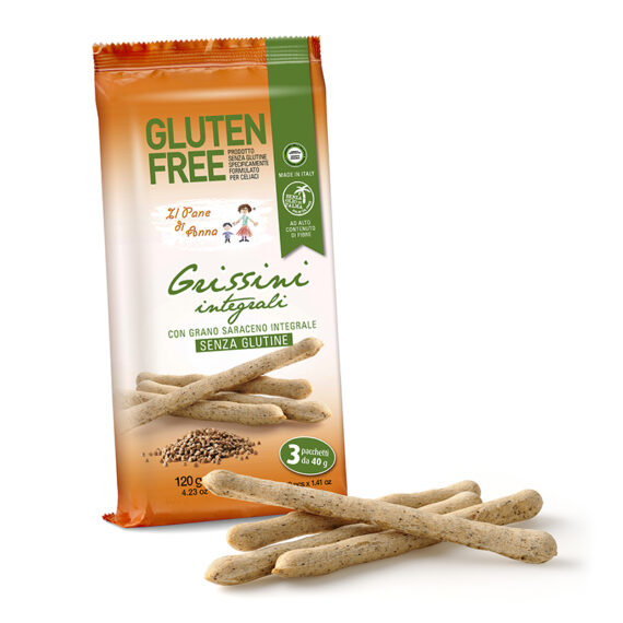 Il Pane di Anna - Celozrnné grissini s celozrnnou pohankovou moukou bez lepku 120 g (3 x 40 g)