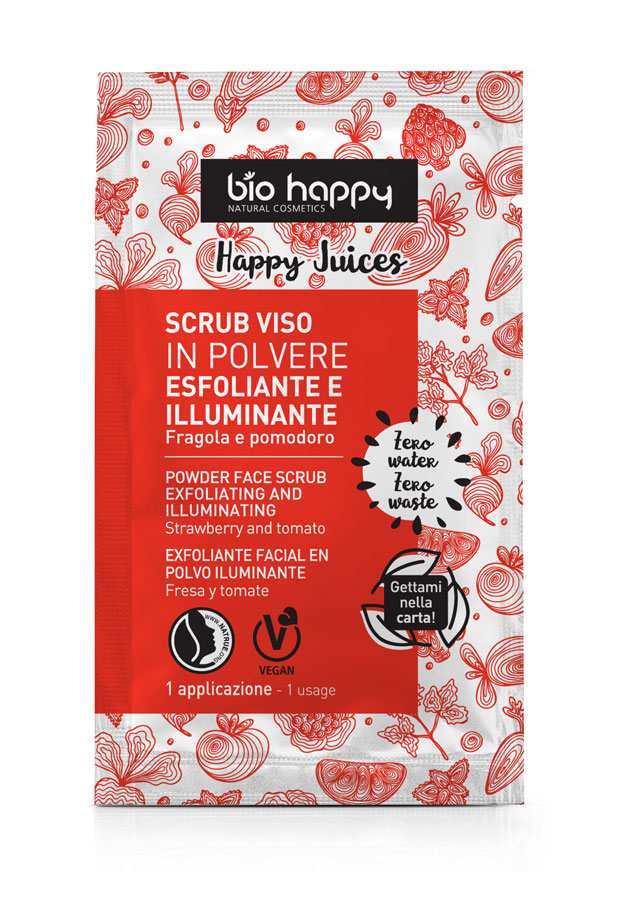 bio happy - Bio rozjasňující peeling v prášku s jahodou a rajčetem 5 g