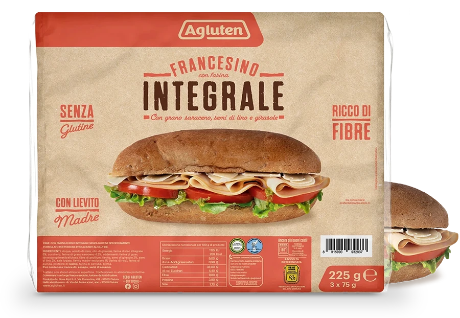 Agluten - Celozrnné semínkové kváskové bagety bez lepku 225 g (3 x 75 g)