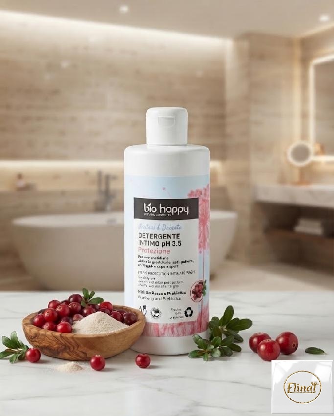 bio happy Brusinka a Prebiotika - Bio ochranný intimní gel pH 3,5 200 ml
