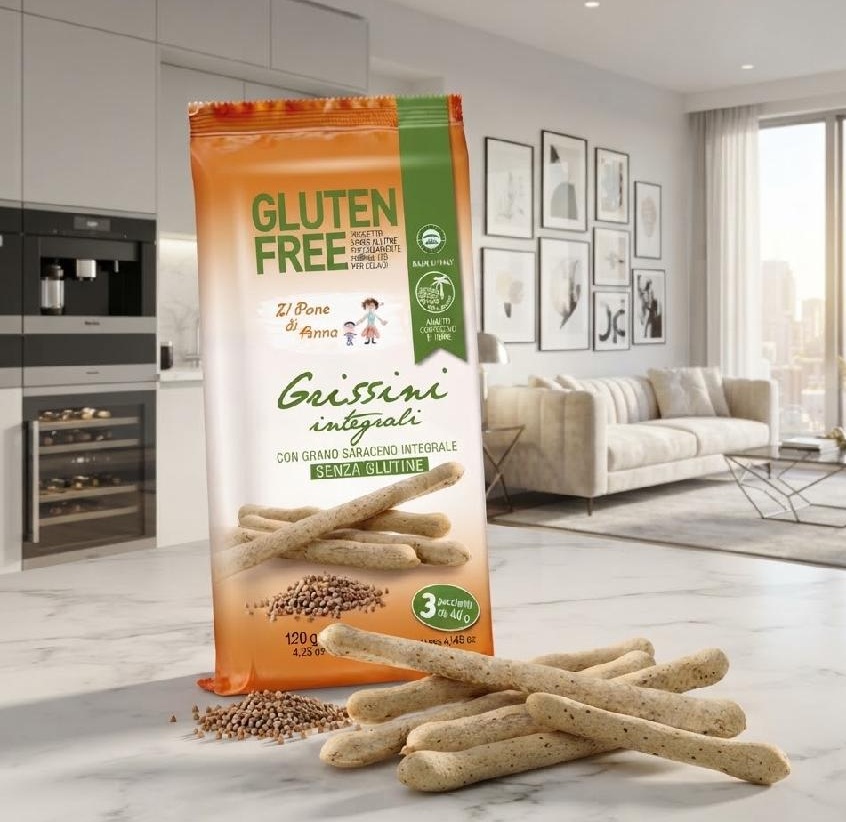 Il Pane di Anna - Celozrnné grissini s celozrnnou pohankovou moukou bez lepku 120 g (3 x 40 g)