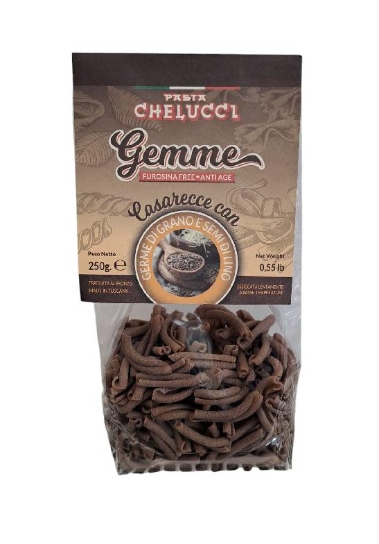 Pasta Chelucci Casarecce - Toskánské tvrdozrnné semolinové těstoviny s obilným klíčkem a lněnými semínky 250 g