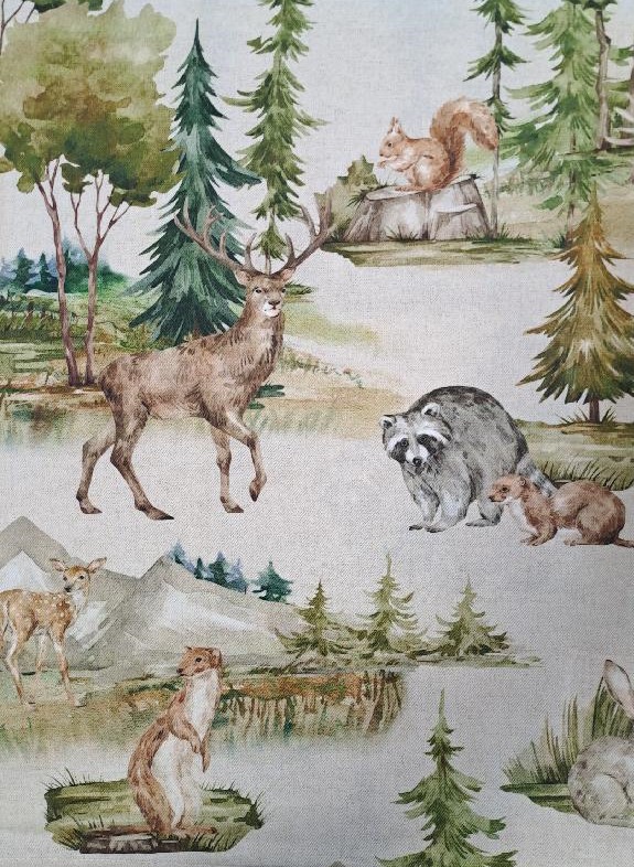 Ubrus LESNÍ ZVÍŘATA pro 12 osob 100% bavlna Made in Italy 160 x 240 cm