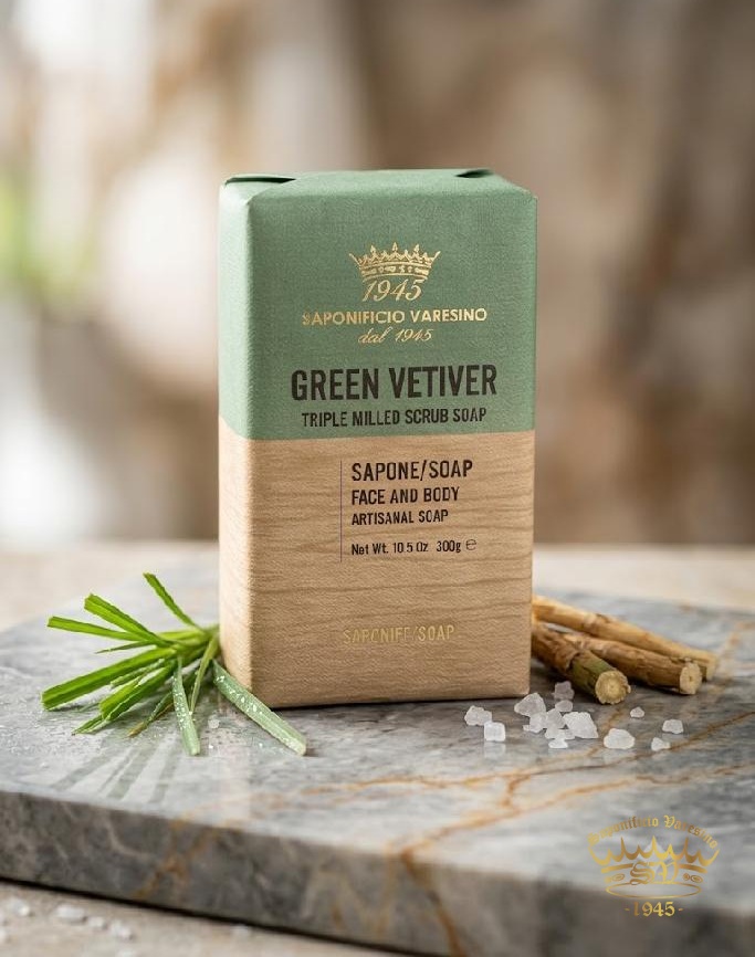 Saponificio Varesino - Green Vetiver přírodní peelingové mýdlo 300 g