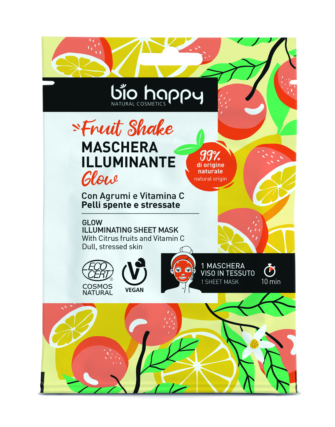 bio happy - Bio rozjasňující maska s bio výtažky citrusů a vitamínem C 1 ks