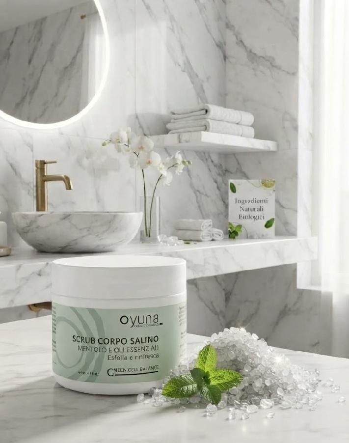 OYUNA Bio tělový peeling s mořskou solí, mentolem a esencemi 400 g