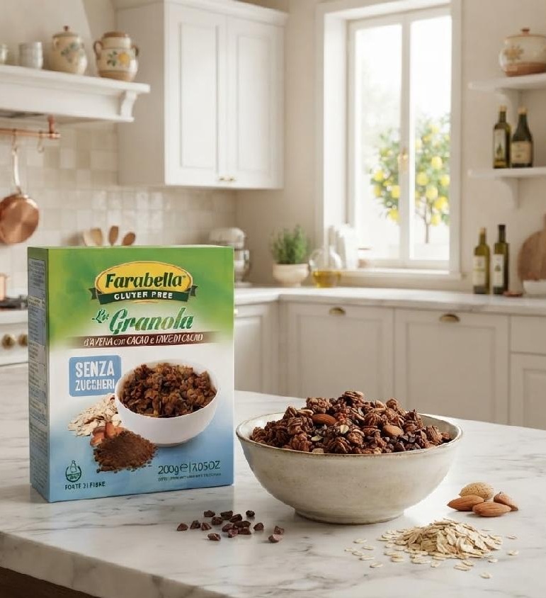 Farabella - Ovesná granola s kakaem a kakaovými boby bez lepku a cukru 200 g