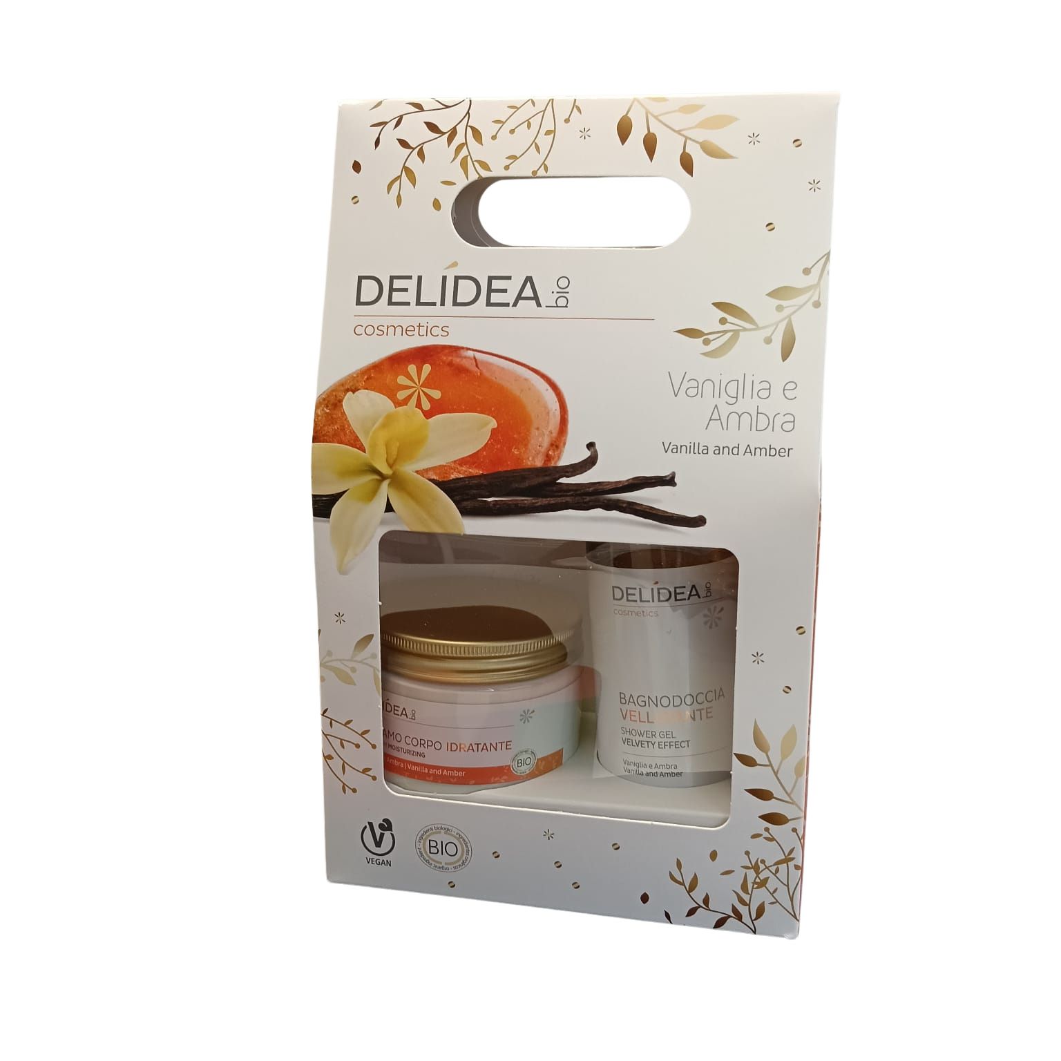 DELIDEA bio Vanilka a Ambra - Bio koupel. a sprch. gel 200 ml + tělový balzám 150 ml