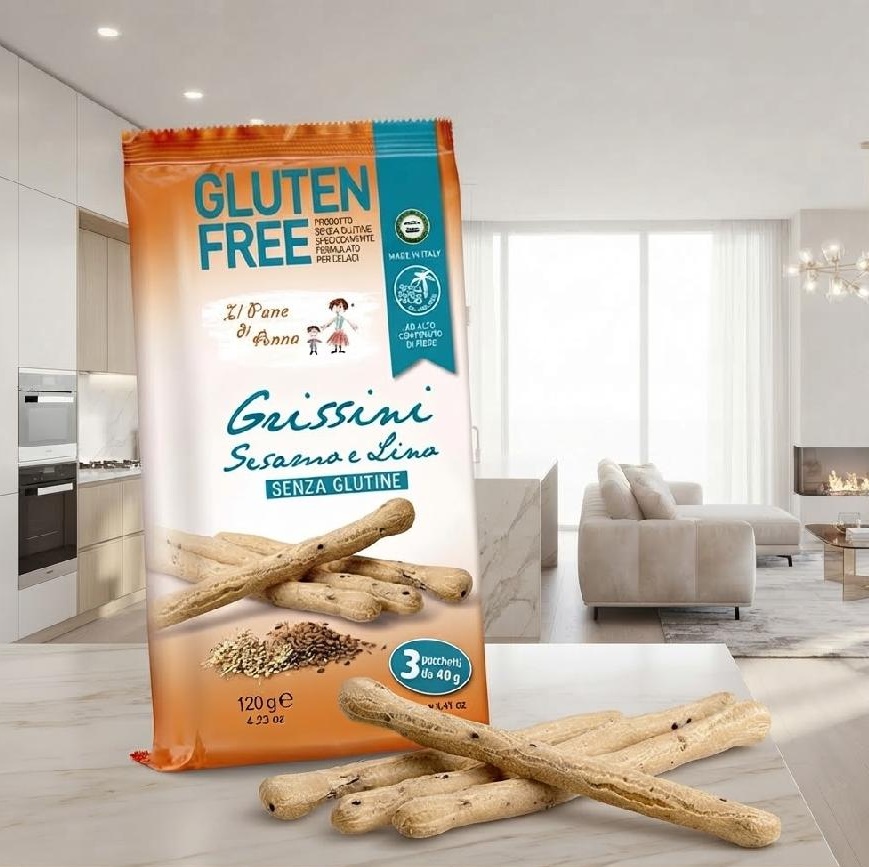 Il Pane di Anna - Grissini se sezamovými a lněnými semínky monoporce bez lepku 120 g (3 x 40 g)