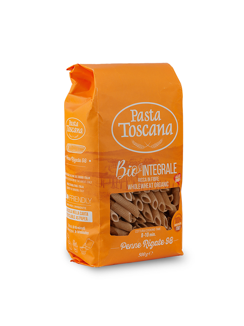 Pasta Toscana Bio Penne Rigate n°98 100 % toskánské celozrnné semolinové těstoviny s omega3  500 g