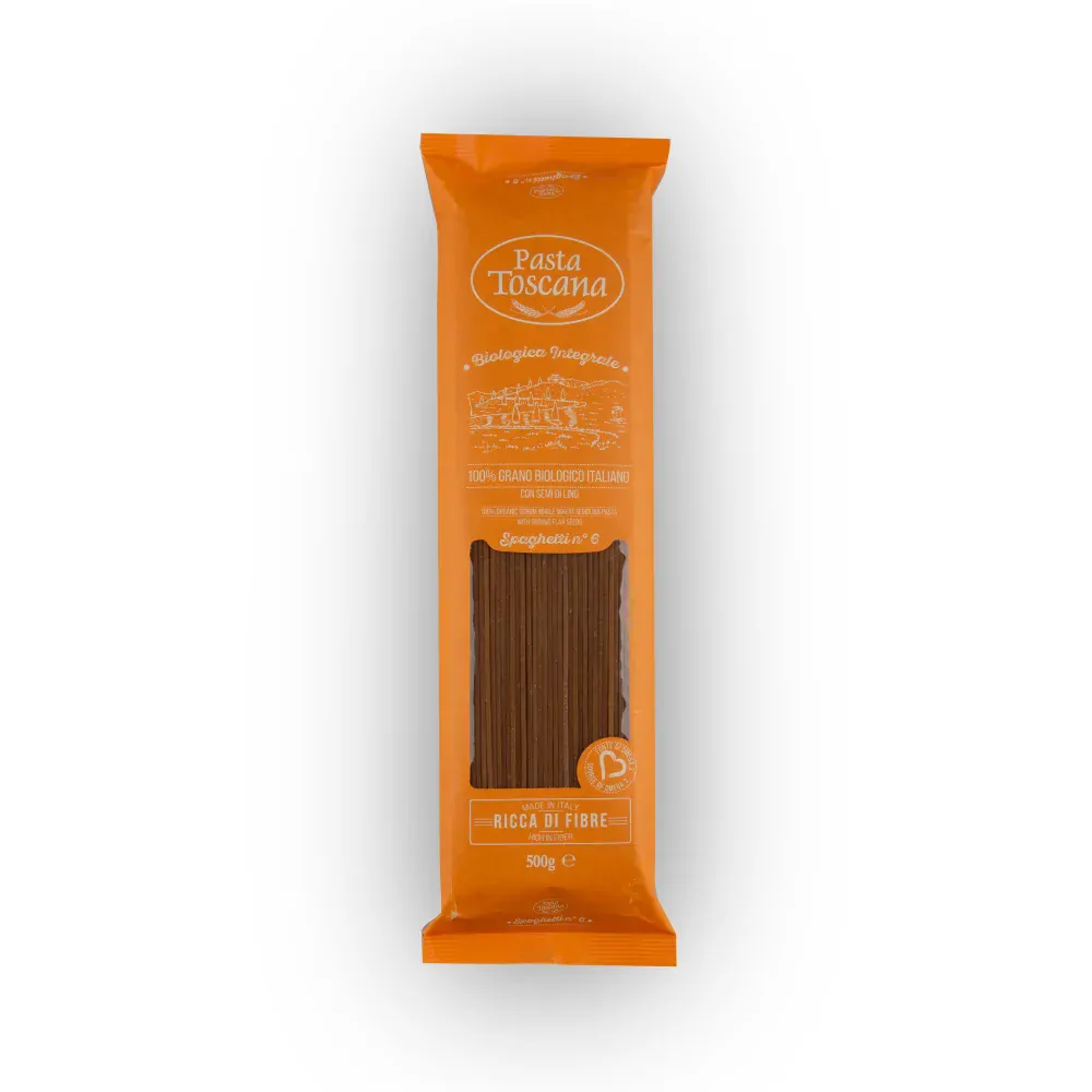 Pasta Toscana - Bio Spaghetti n°6  100 % toskánské celozrnné semolinové těstoviny s omega3  500 g