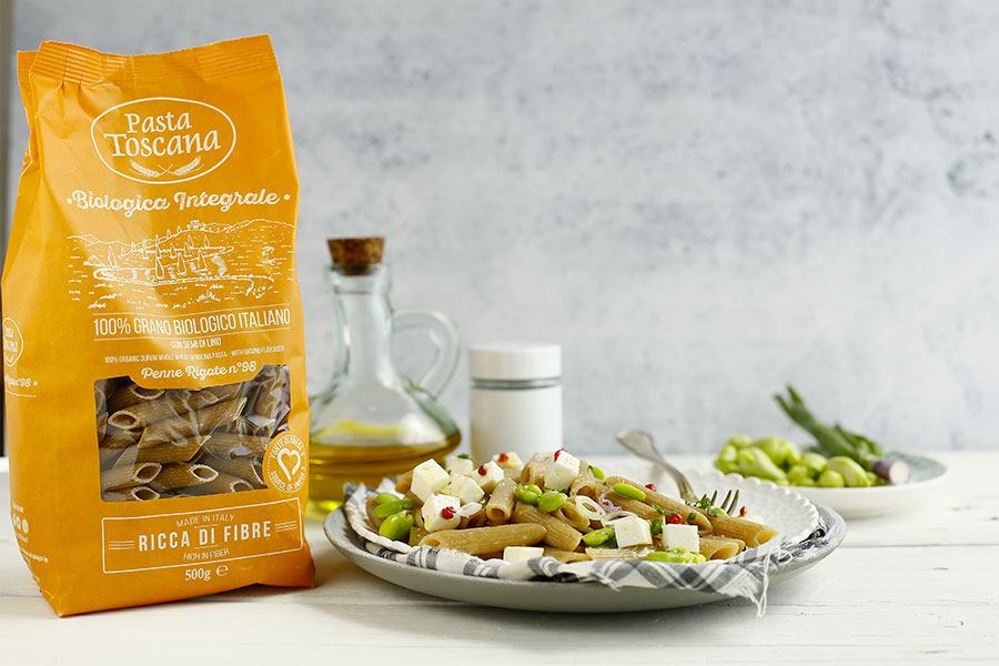 Pasta Toscana Bio Penne Rigate n°98 100 % toskánské celozrnné semolinové těstoviny s omega3  500 g