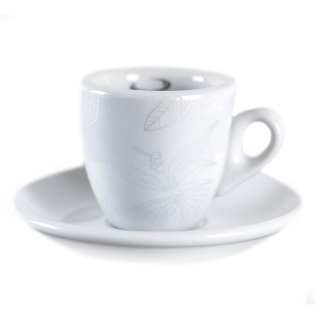 La Compatibile porcelánový šálek a podšálek bílostříbrný tisk