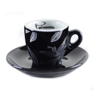 La Compatibile porcelánový šálek a podšálek černostříbrný tisk